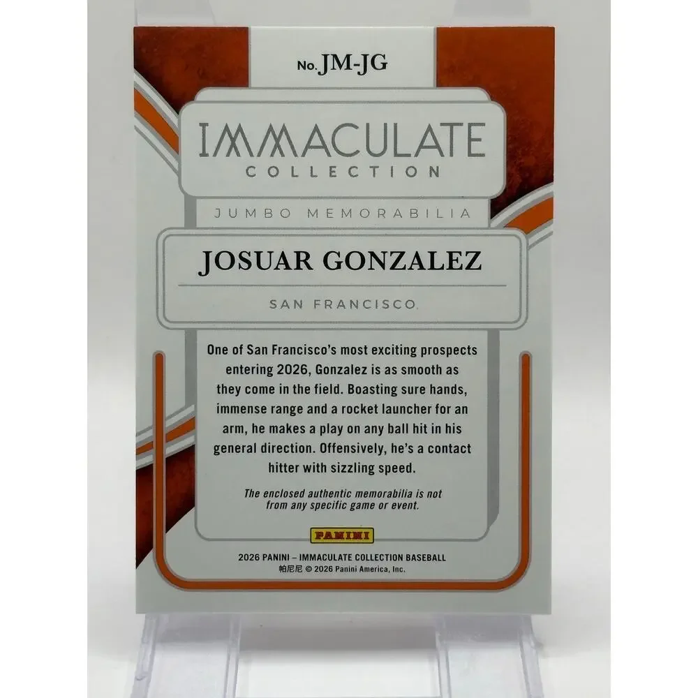 2026 Immaculate Josuar Gonzalez Jumbo Memorabilia Jersey Patch 14/25 SP Giants